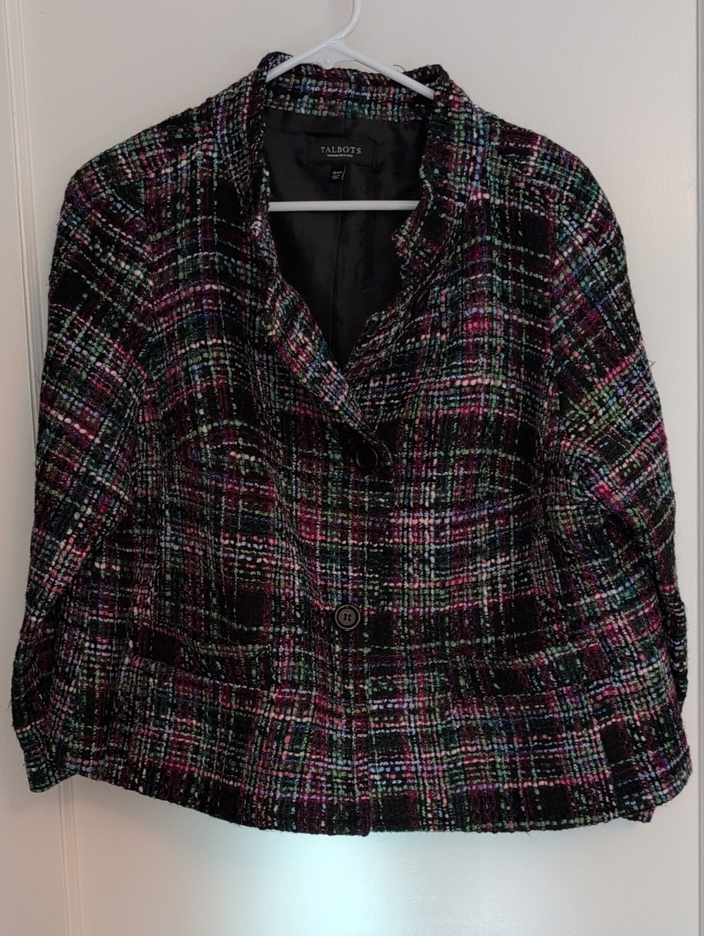 Talbots Black Tweed Blazer with Pink, Green and Blue Accents